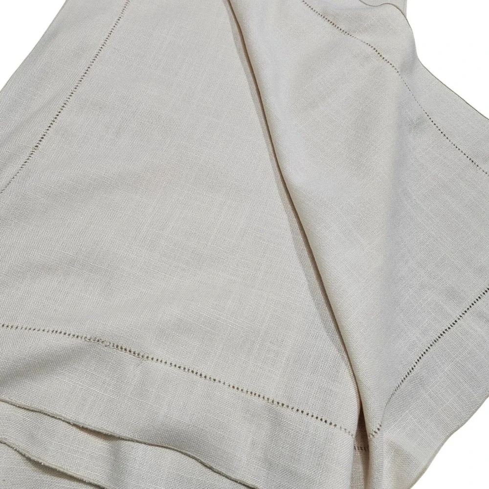 Vintage 80s Vera Tablecloth Rectangular Cream Tan‎ Solid Hemstitch Farmhouse